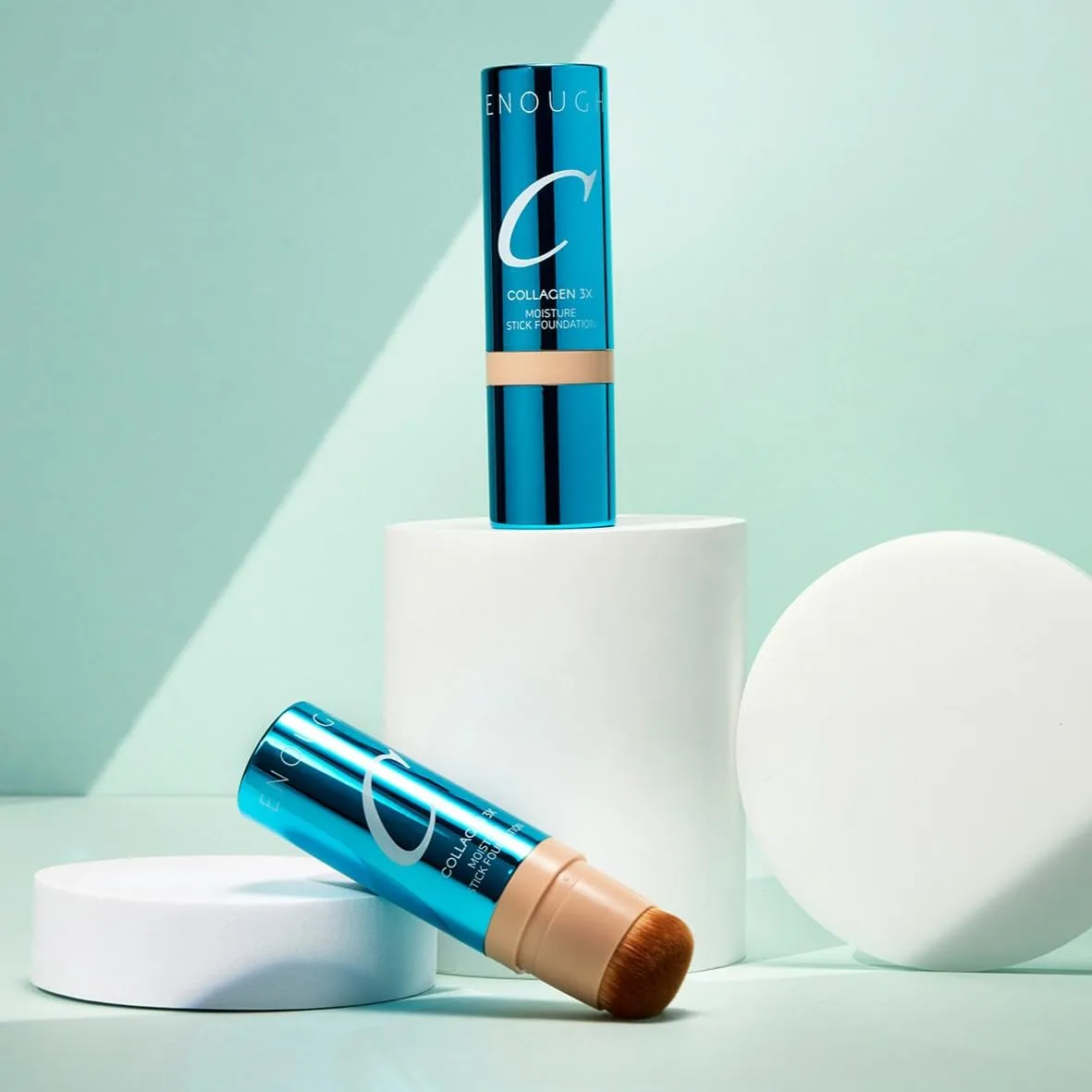 ENOUGH Collagen 3X Moisture Stick Foundation with Brush, Full Coverage Tinted Sunscreen for Face, Long-Lasting Korean Makeup, Perfect Тinted Мoisturizer with SPF 50  (#13N Light Beige, 0.49 oz / 14g)