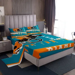 Erosebridal American Football Bed Sheets Set Queen Football City Sheet Set for Boys Girls Teal Football Fans Sheets Rugby Game Bedroom Decor Sports Ball Competition Flat Fitted Sheet(Miami)