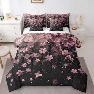 Erosebridal Cherry Blossoms 7 Piece Comforter Set King,Girl Pink Flowers Bed in a Bag with Flat Sheet and Fitted Sheet,Japanese Petal Floral Romantic Blossom Bedding Set with Pillowcase & Sham