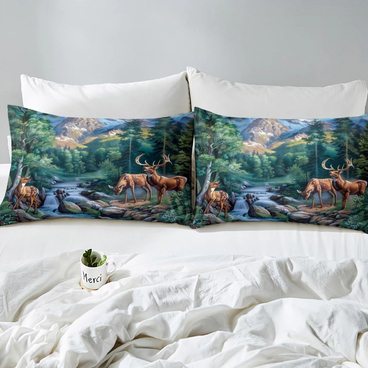 Erosebridal Deer Hunting Queen Size Bedding Set Woodland Wildlife Sheet Set Nature Wild Deer Animal Bed Sheets Rustic Cabin Jungle Elk Bed Sheet Set 4 Piece for Kids Boys Girls Room Decor