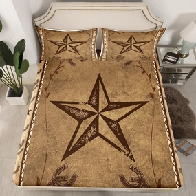 Erosebridal Western Texas Star Fitted Sheet Full Size,Rustic Farmhouse Bedding Set for Teens Adult,Horseshoe Cowboy Sheets with Pocket,Retro Country Cabin Southwestern Bed Sheets,Taupe
