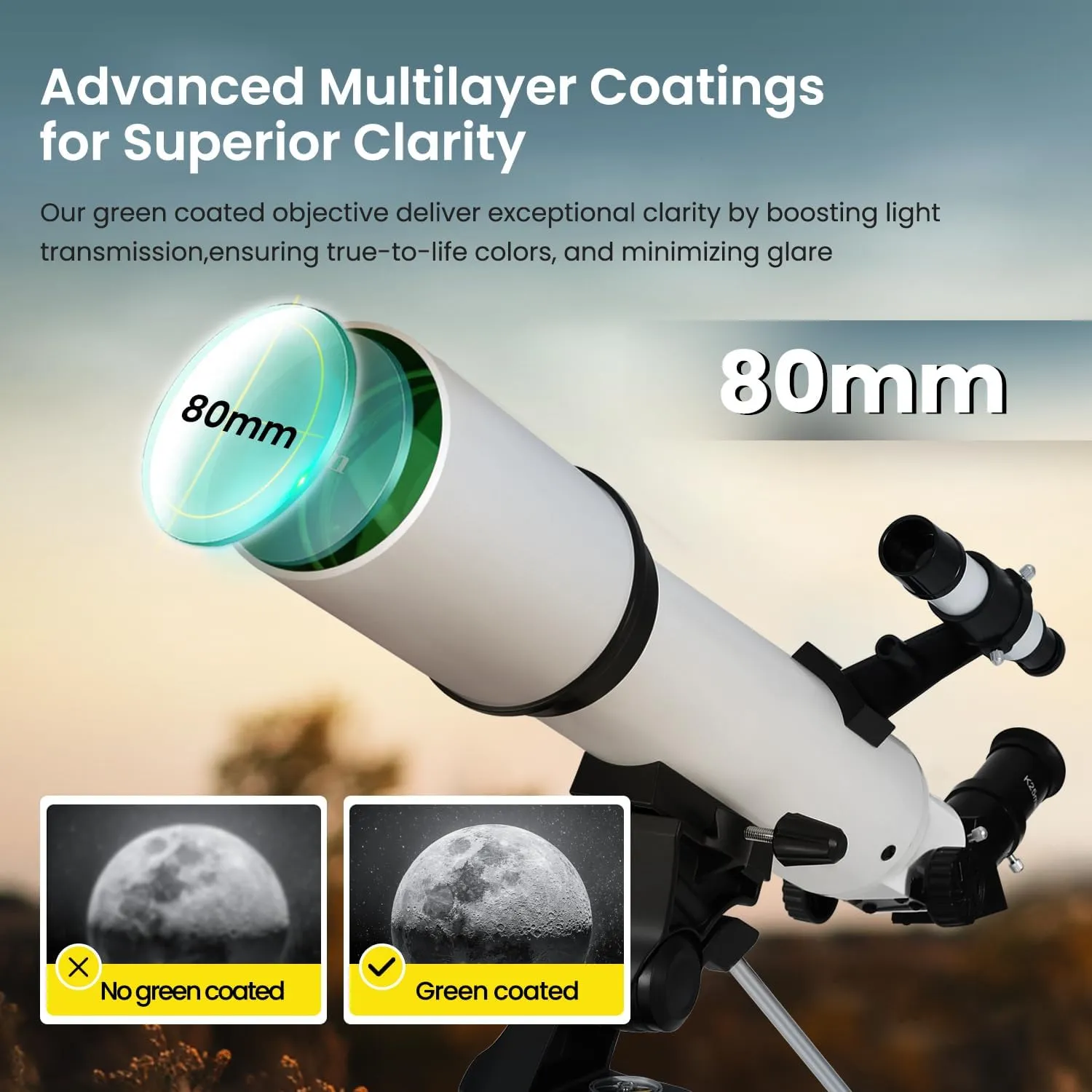 ESAKO Telescope for Adults & Beginners, Astronomical Portable 80mm Aperture Telescope with Phone Adapter, Wireless Remote & Carry Bag