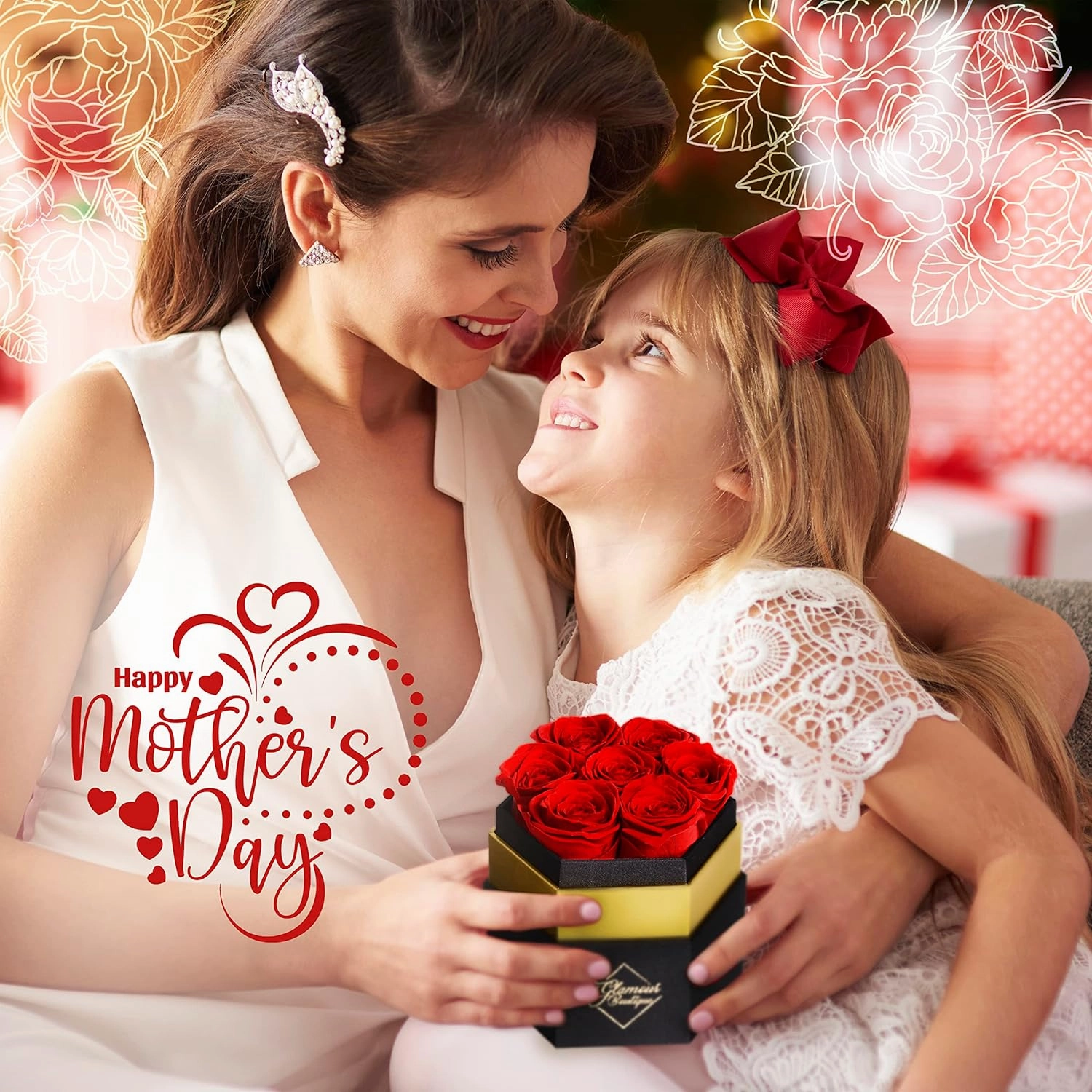 Eternal Preserved Roses in a Box - Flowers Forever, Rose Forever in a Box for Wife, Birthday Gifts for Her, 7 Roses, Red