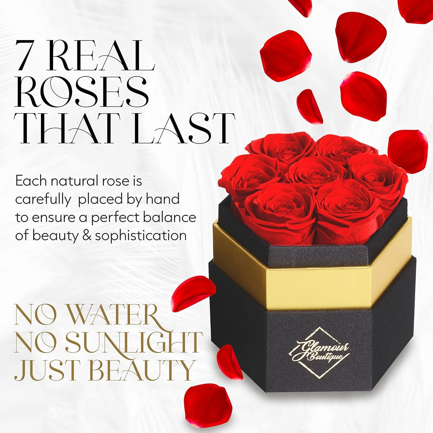 Eternal Preserved Roses in a Box - Flowers Forever, Rose Forever in a Box for Wife, Birthday Gifts for Her, 7 Roses, Red