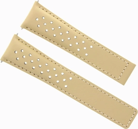 Ewatchparts Leather Watch Band Strap Smooth Deployment 20mm Compatible With Tag Heuer Carrera CV2010 F1 Beige