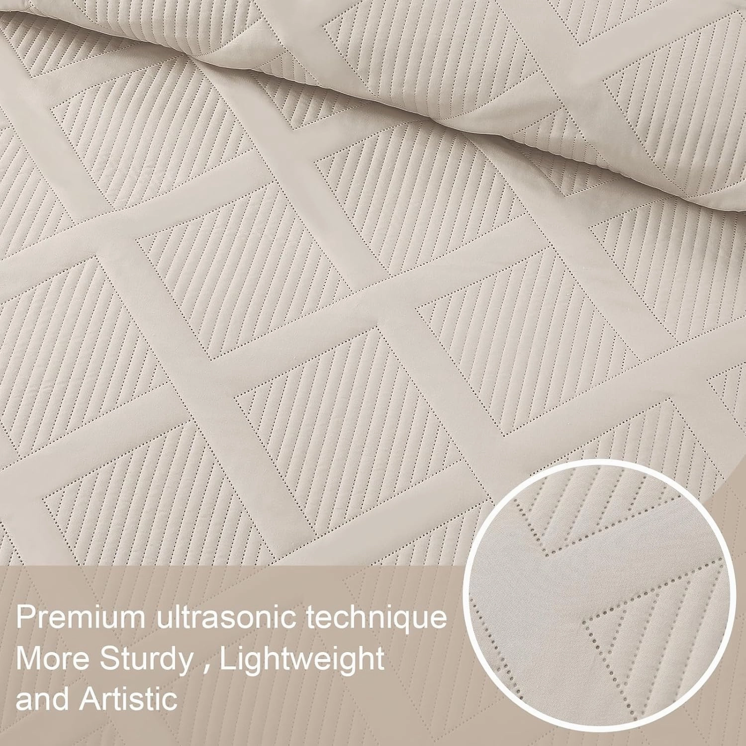 Exclusivo Mezcla Cal King Size Quilt Set with Modern Striped Pattern, 3 Pieces Summer Oversized Lightweight Brich Beige Quilts Bedding Set, Soft Bedspreads Coverlets for All Seasons