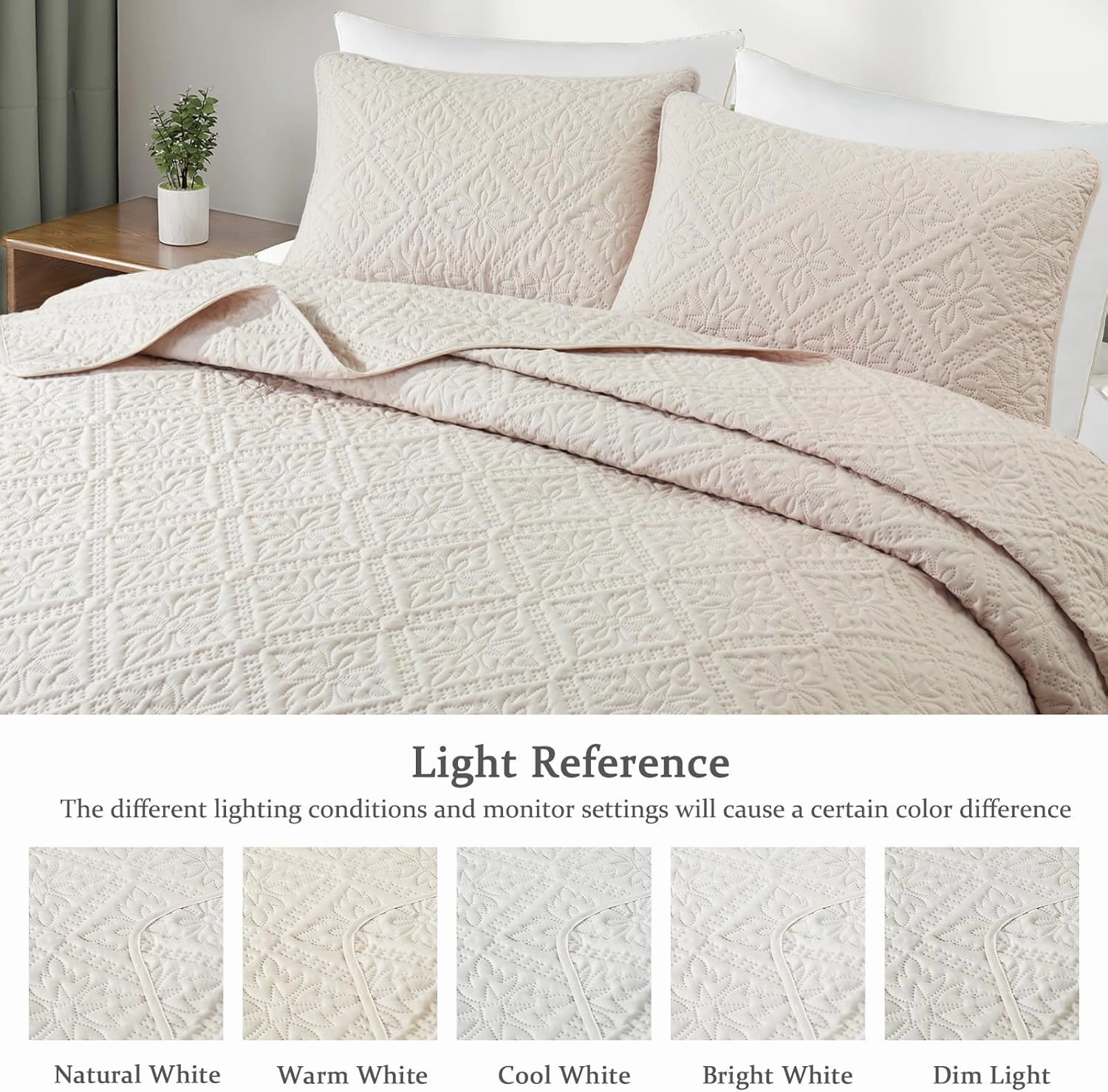 Exclusivo Mezcla King Quilt Bedding Set, Lightweight Soft Bedspreads Coverlets with 2 Pillow Shams, Modern Brich Beige Oversized Quilts King Size for All Seasons