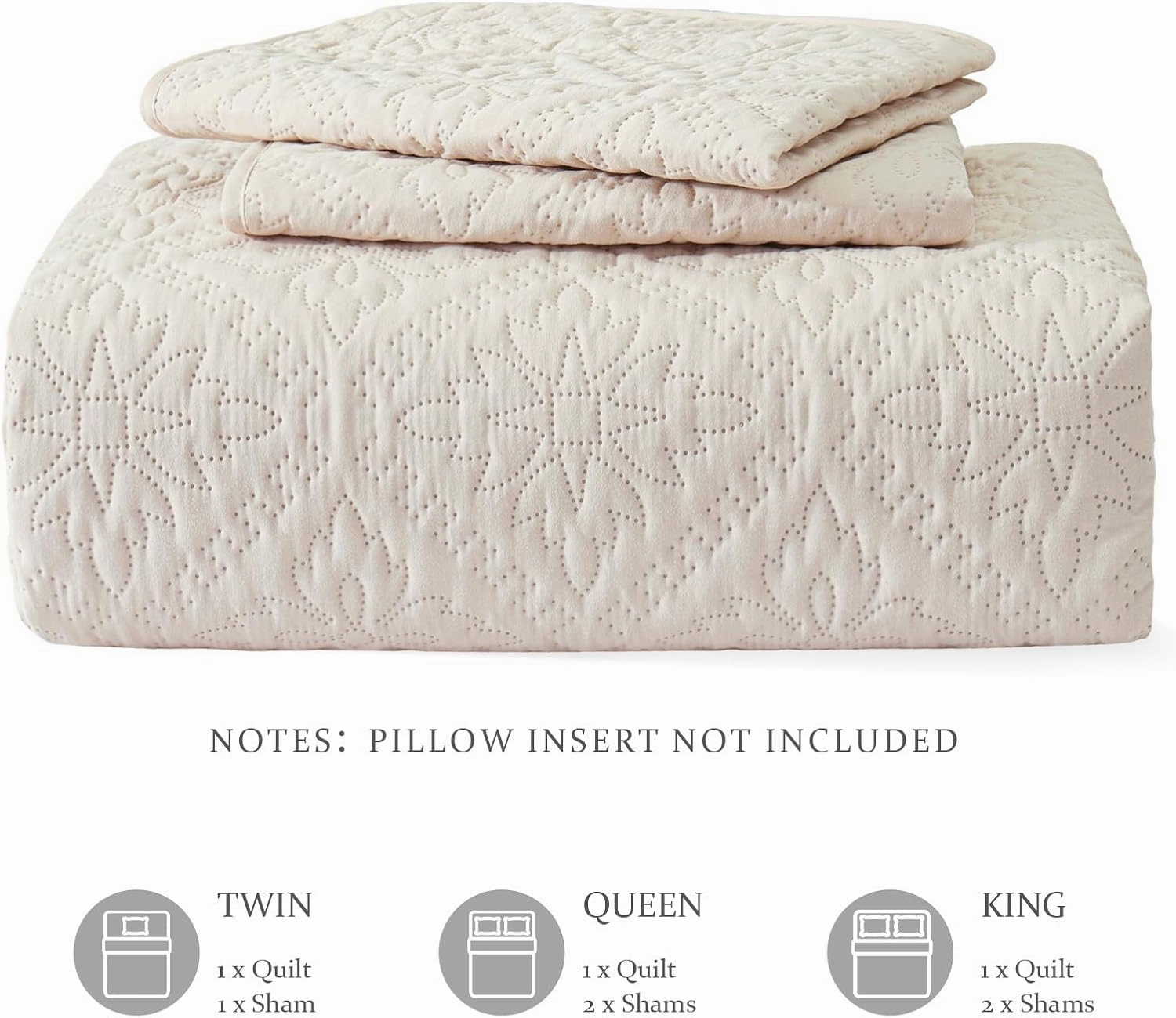 Exclusivo Mezcla King Quilt Bedding Set, Lightweight Soft Bedspreads Coverlets with 2 Pillow Shams, Modern Brich Beige Oversized Quilts King Size for All Seasons