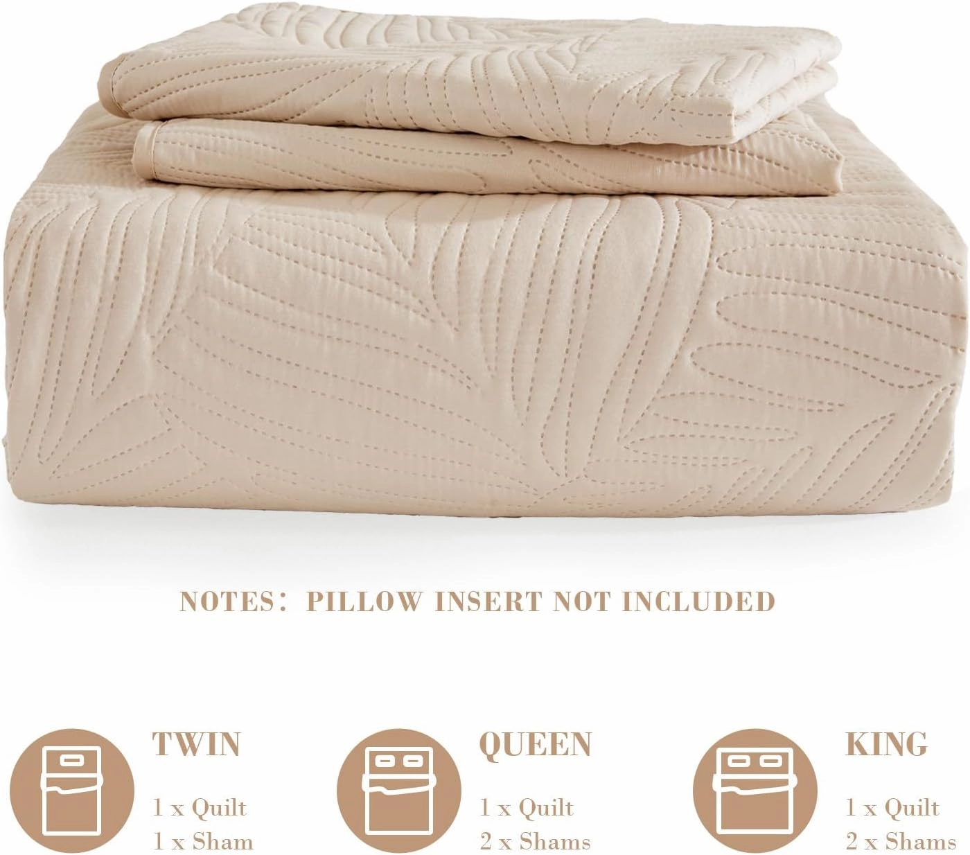 Exclusivo Mezcla Queen Quilt Bedding Set, Lightweight Brich Beige Quilts Queen Full Size for All Seasons, Soft Microfiber Bedspreads Coverlets Bed Cover with Leaf Pattern, 3 Piece