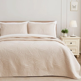Exclusivo Mezcla Queen Quilt Bedding Set, Lightweight Brich Beige Quilts Queen Full Size for All Seasons, Soft Microfiber Bedspreads Coverlets Bed Cover with Leaf Pattern, 3 Piece