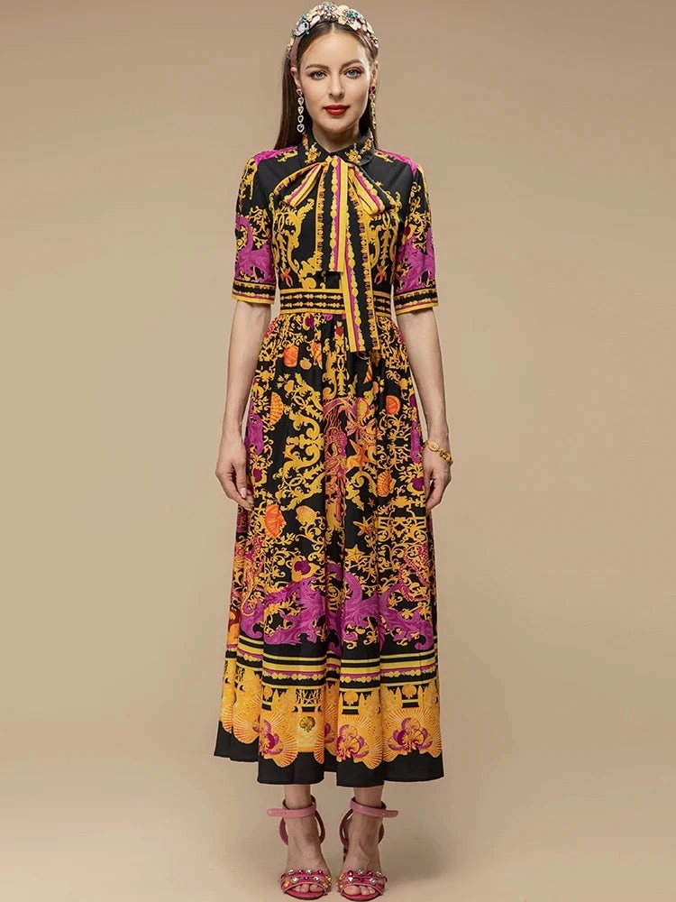 Exotic Damask Print Dress