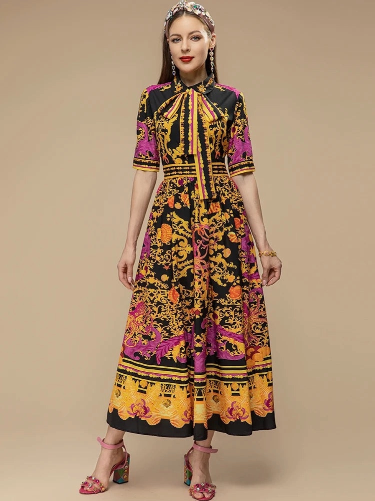 Exotic Damask Print Dress