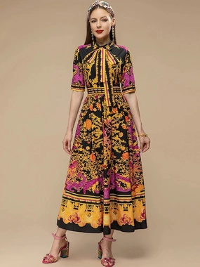 Exotic Damask Print Dress