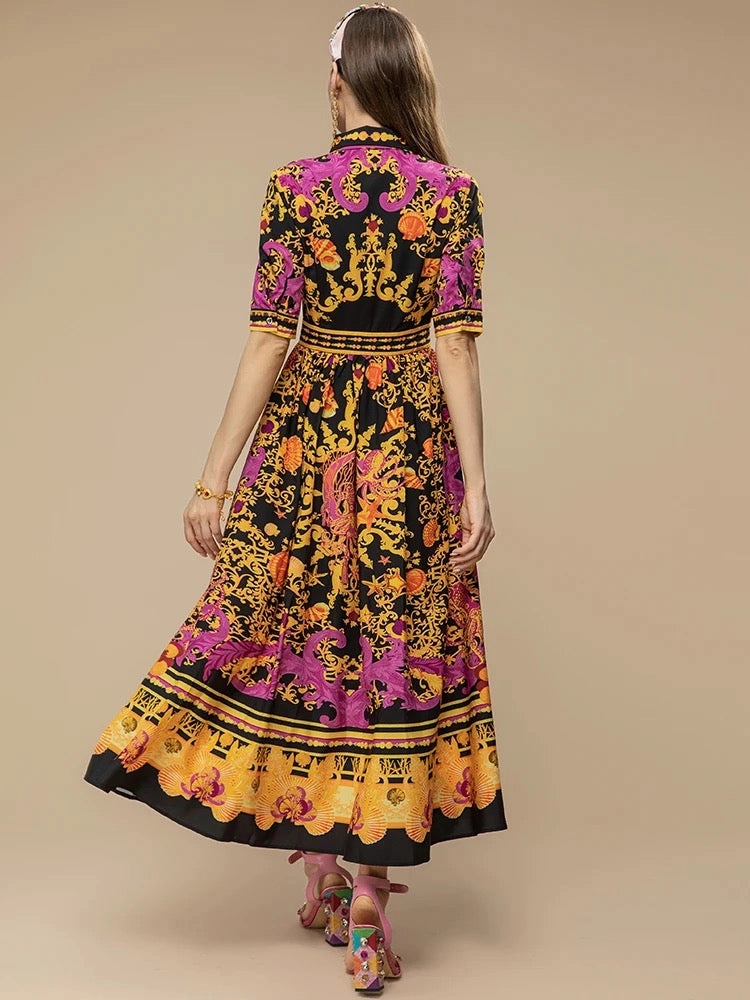 Exotic Damask Print Dress