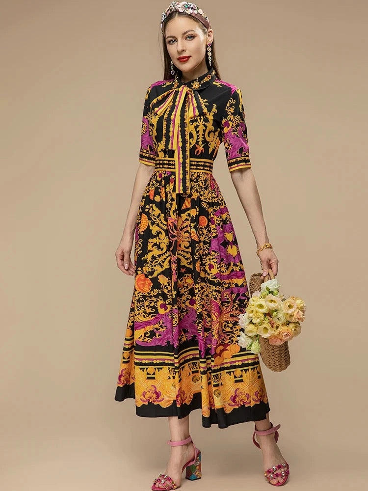 Exotic Damask Print Dress