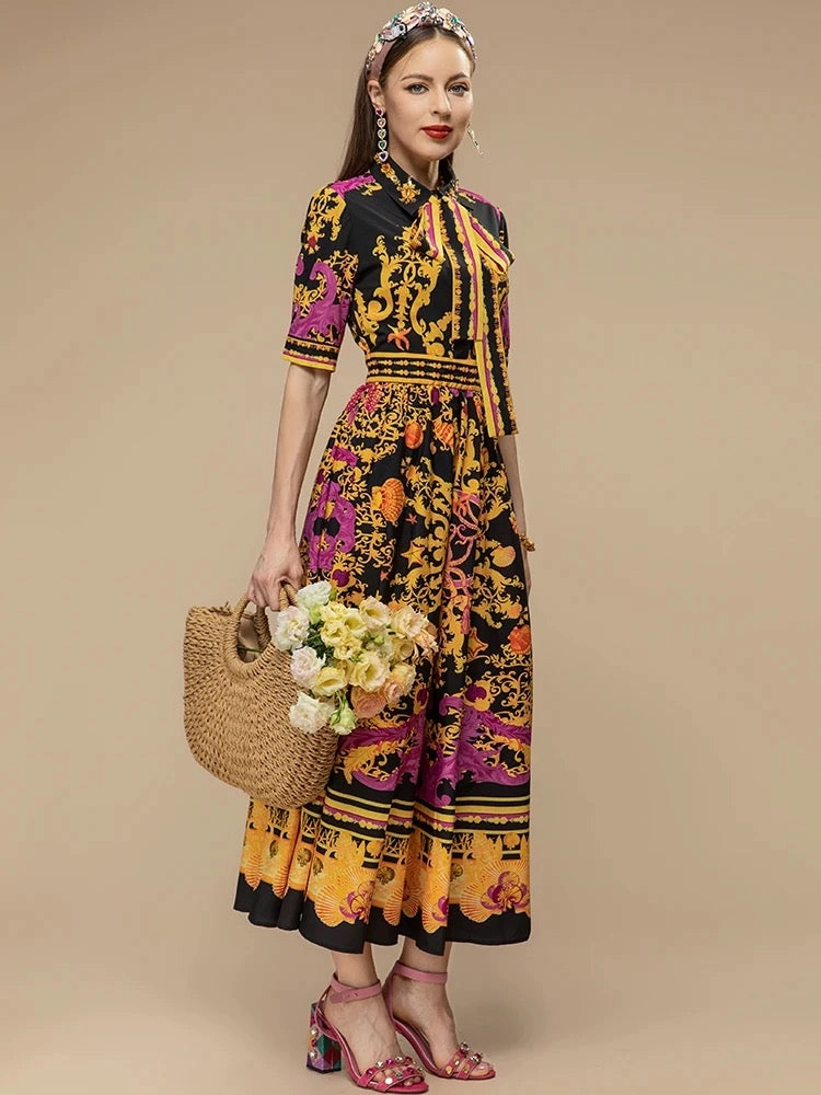 Exotic Damask Print Dress