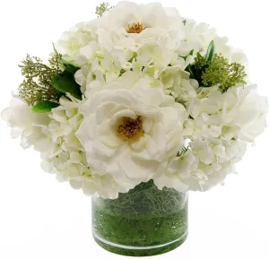 Exquisite Flower World Large Real - touch Hydrangea, Graceful White Orlane Rose Arrangement. Delicate and Alluring. For Home Centerpieces, Living Room Decoration, Bedroom Ambiance Enhancement. Table d