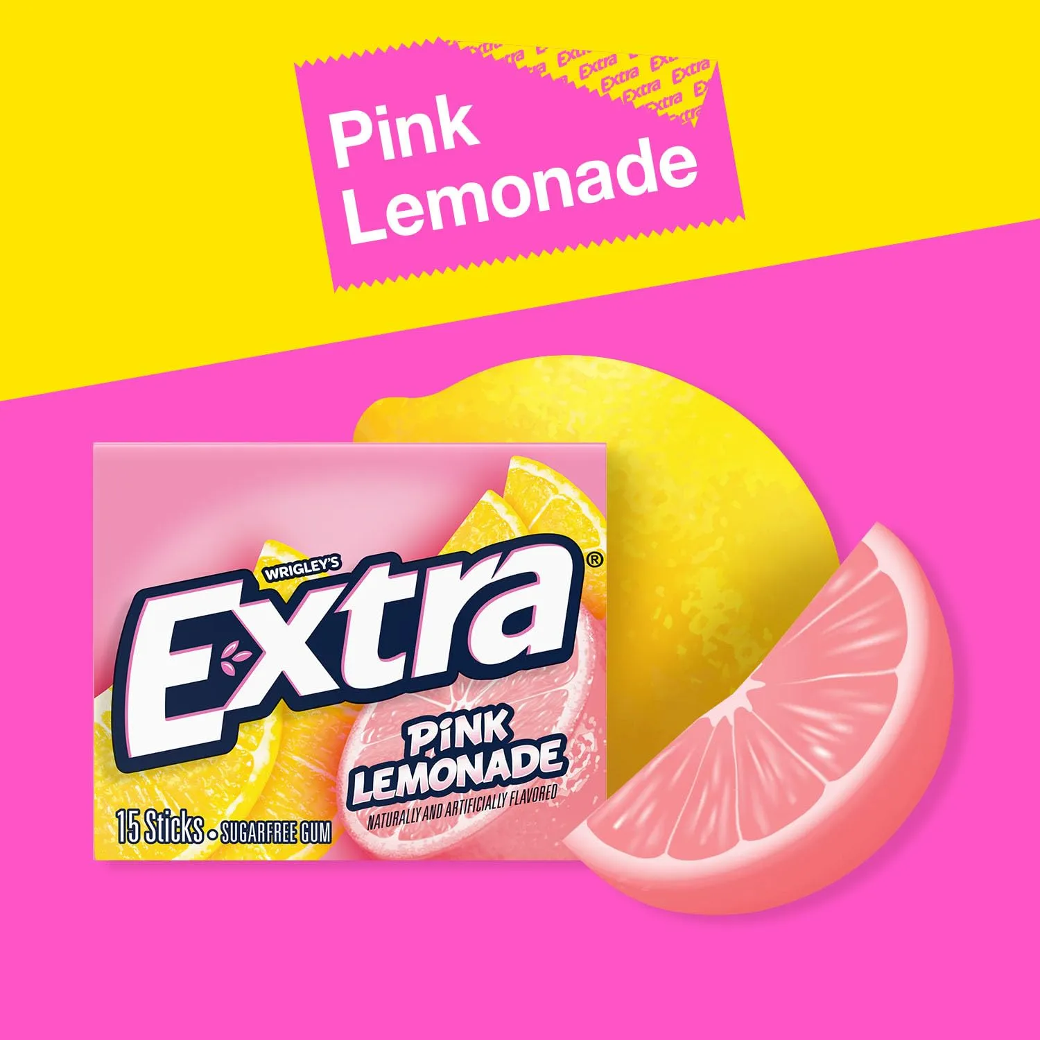 EXTRA Gum Pink Lemonade - Sugar-Free Chewing Gum Bulk Box, 15 Sticks/Pack, 10 Packs per Inner, Total 150 Sticks