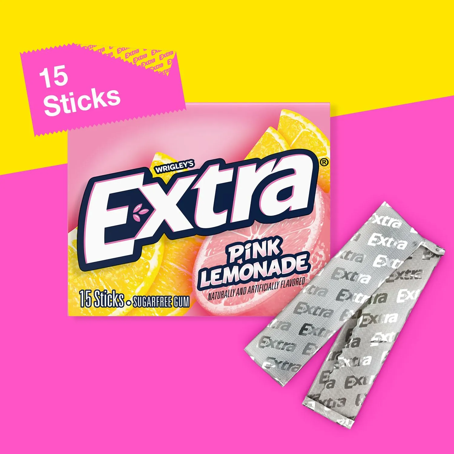 EXTRA Gum Pink Lemonade - Sugar-Free Chewing Gum Bulk Box, 15 Sticks/Pack, 10 Packs per Inner, Total 150 Sticks