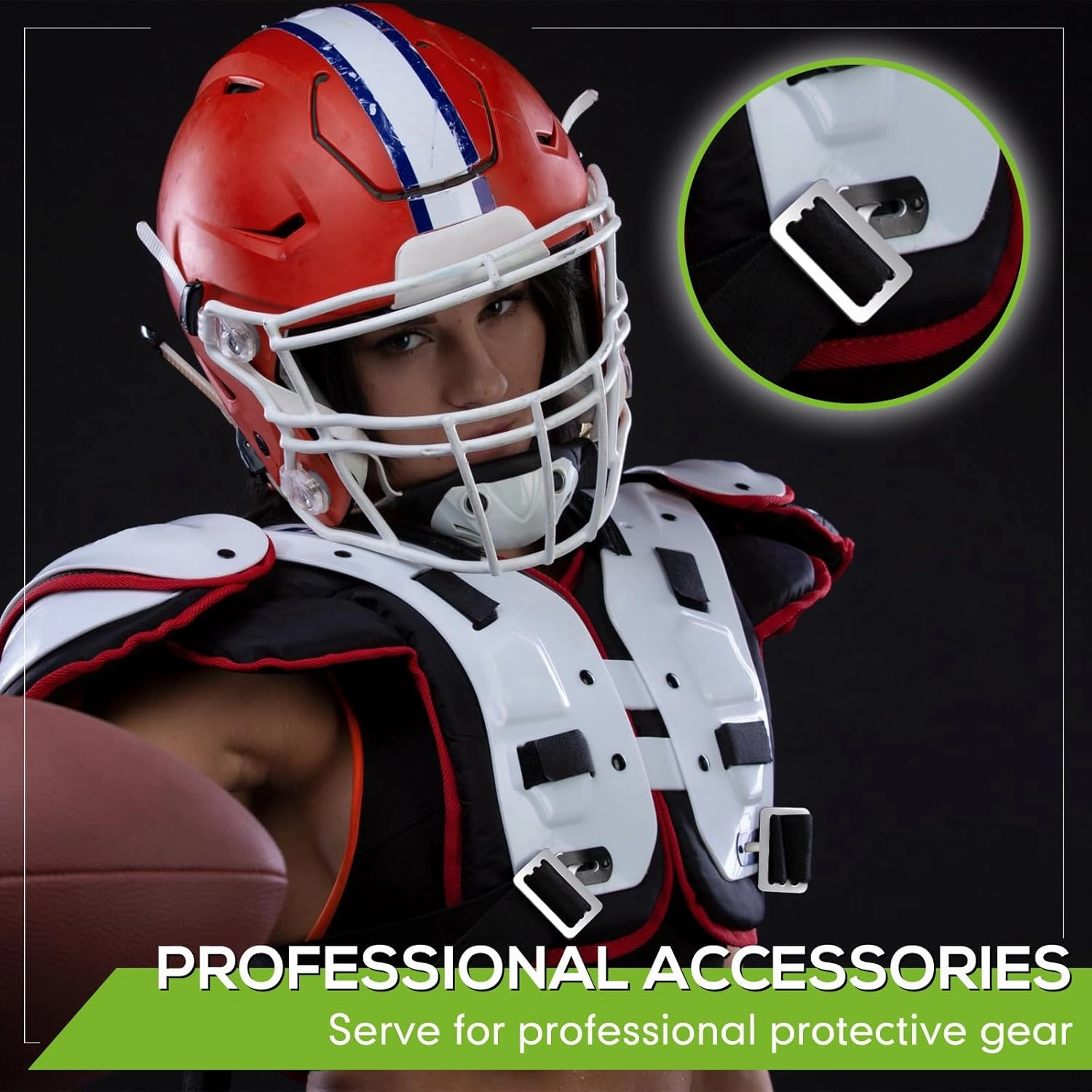 Fabbay Shoulder Pad T Hook with Elastic Strap,Include Silver Metallic Football T Hook for Youth Adult Football Shoulder Pad Straps