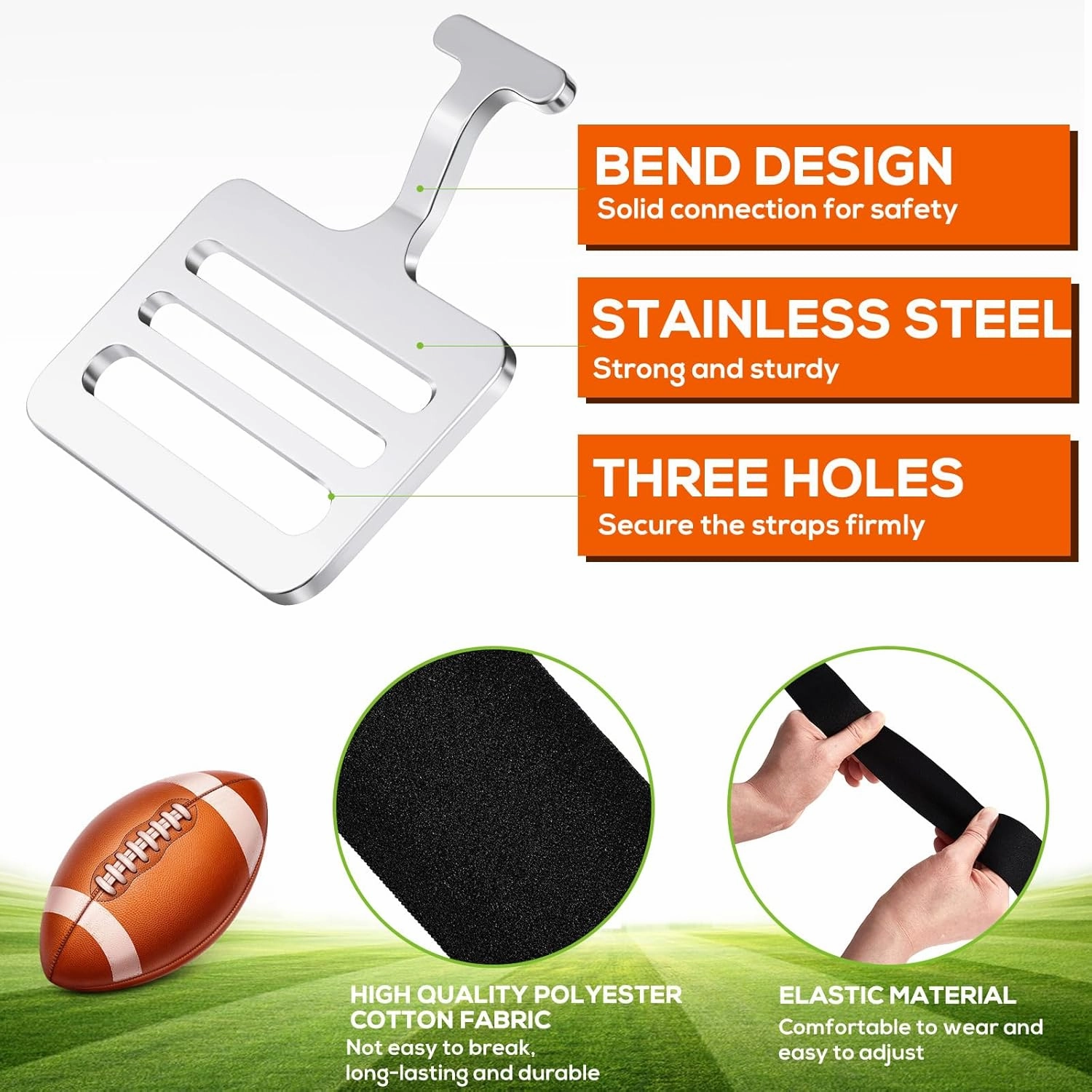 Fabbay Shoulder Pad T Hook with Elastic Strap,Include Silver Metallic Football T Hook for Youth Adult Football Shoulder Pad Straps