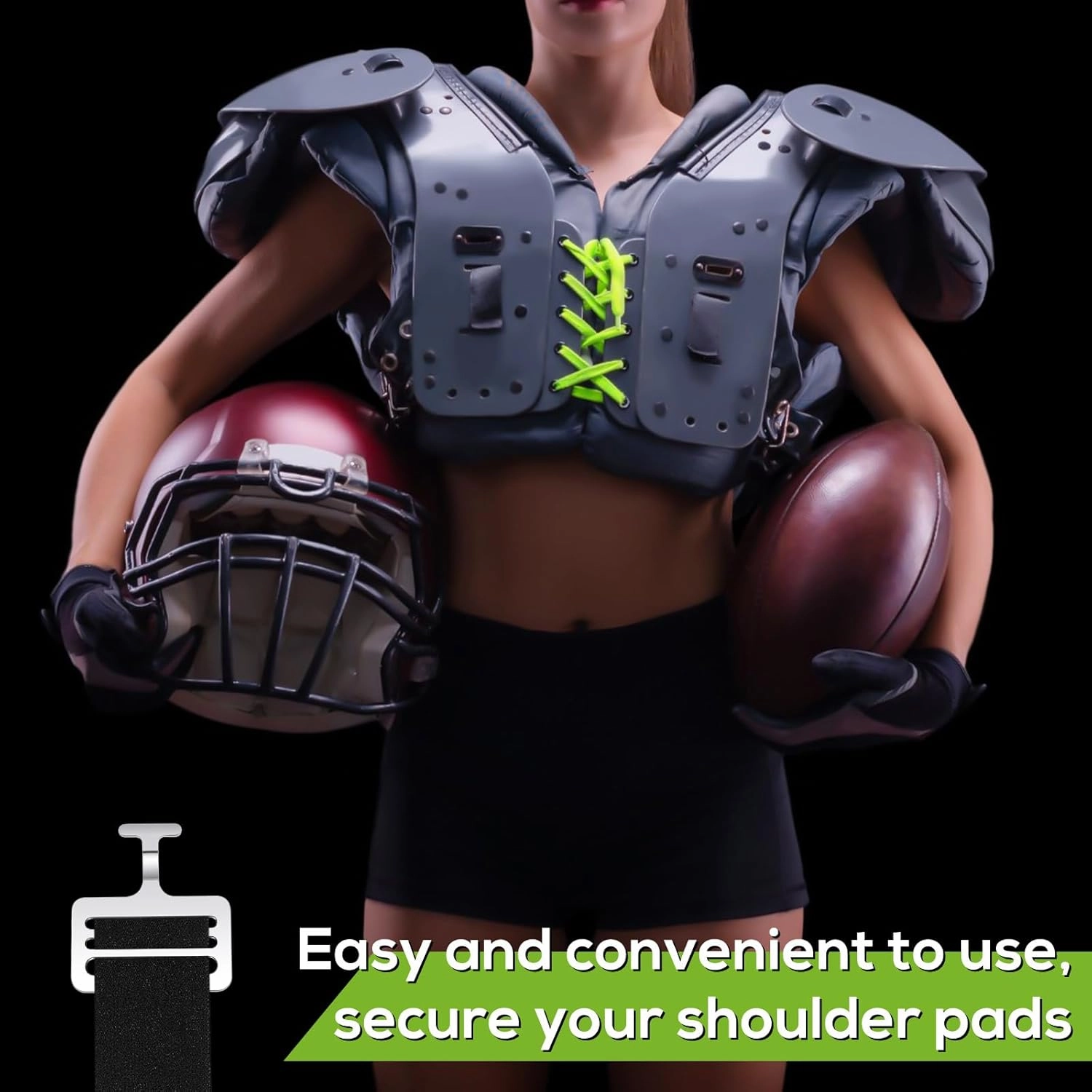 Fabbay Shoulder Pad T Hook with Elastic Strap,Include Silver Metallic Football T Hook for Youth Adult Football Shoulder Pad Straps