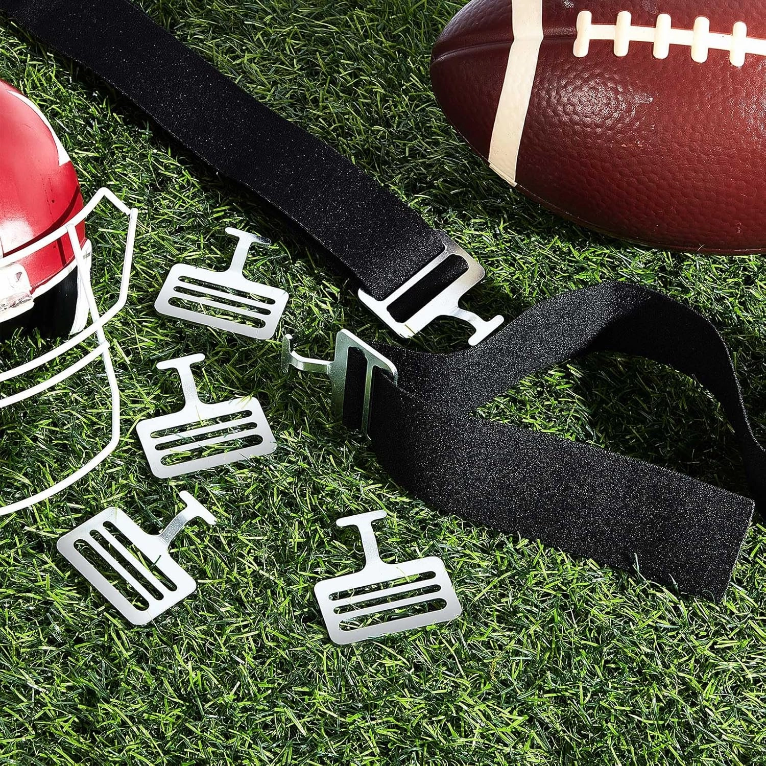 Fabbay Shoulder Pad T Hook with Elastic Strap,Include Silver Metallic Football T Hook for Youth Adult Football Shoulder Pad Straps