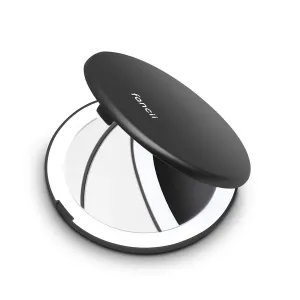 Fancii Small Compact Magnifying Mirror with Natural LED Lights, 1x & 10x - Daylight LED, Portable Mini Pocket Lighted Mirror for Purses and Travel, Midnight Black (Lumi Mini)