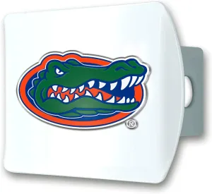 FANMATS 43602 University of Florida Color Hitch Cover - White with Metal Chrome 3D Logo Emblem – Easy Installation on Truck, SUV, Car - Ideal Gift for Die Hard NCAA Fan