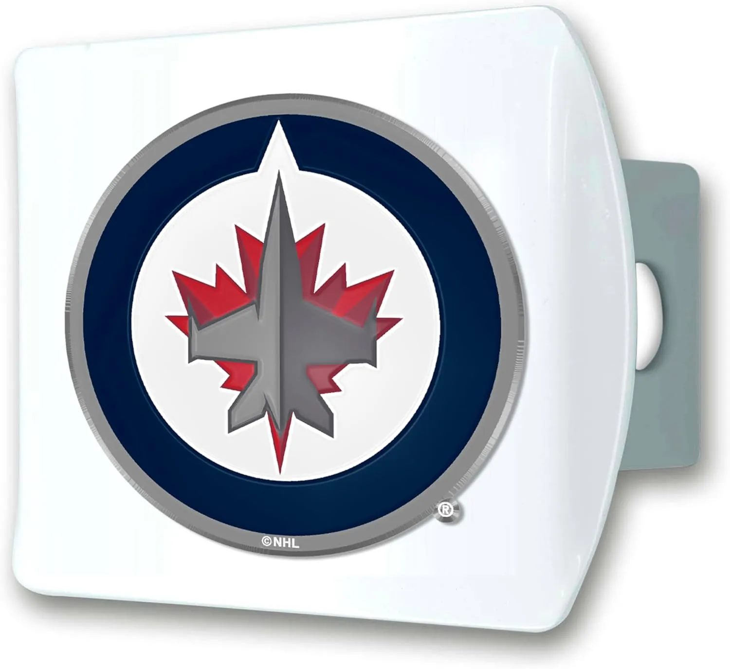 FANMATS 43910 NHL - Winnipeg Jets Color Hitch Cover - White with Metal Chrome 3D Logo Emblem – Easy Installation on Truck, SUV, Car - Ideal Gift for Die Hard NHL Fan