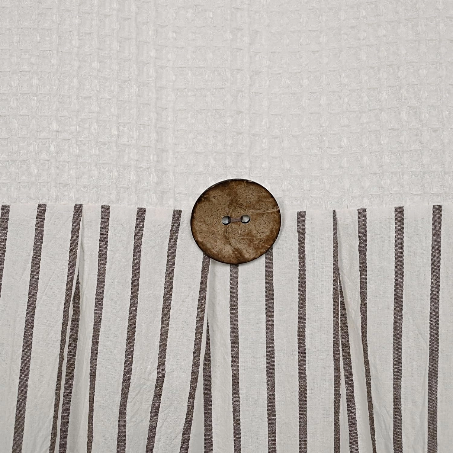 Farmhouse Shower Curtain,Beige and Brown Striped,Button Curtain,Spa Waffle and Cotton Woven Fabric,Rustic Charm Country Chic Style,72x72 in