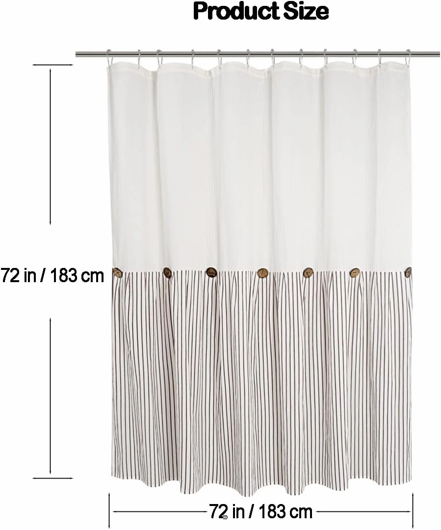 Farmhouse Shower Curtain,Beige and Brown Striped,Button Curtain,Spa Waffle and Cotton Woven Fabric,Rustic Charm Country Chic Style,72x72 in