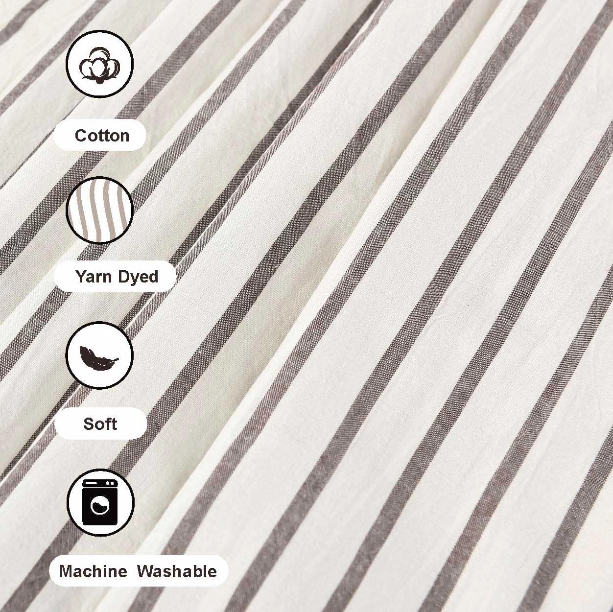 Farmhouse Shower Curtain,Beige and Brown Striped,Button Curtain,Spa Waffle and Cotton Woven Fabric,Rustic Charm Country Chic Style,72x72 in
