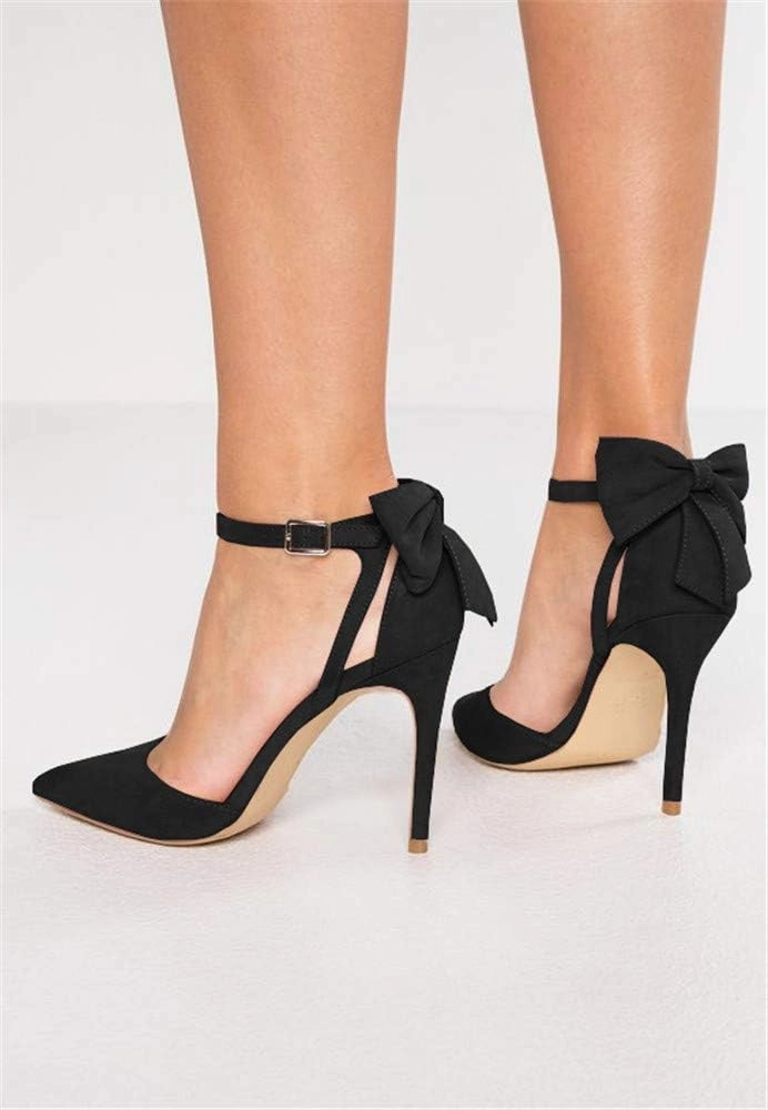 Fashare Womens High Heels Bow Tie Back Sexy Stiletto Ankle Strap Wedding Dress Pumps Shoes