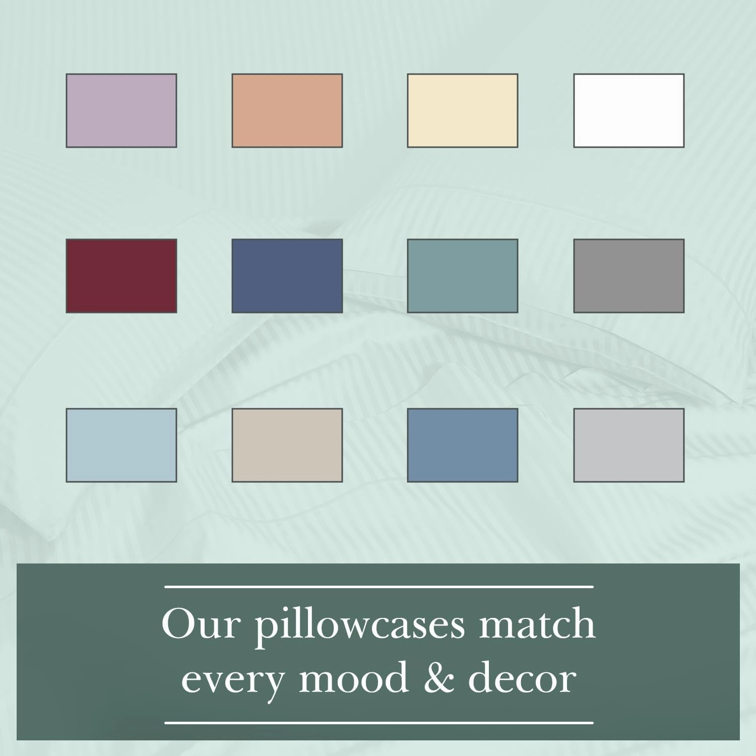 Feather & Stitch 100% Cotton Standard Pillow Covers Set of 2, 500TC Envelope Closure Pillowcases, Soft Luxury Damask Stripe Sateen Weave Pillow Case for Sleeping, 20x30 Inches - Beige