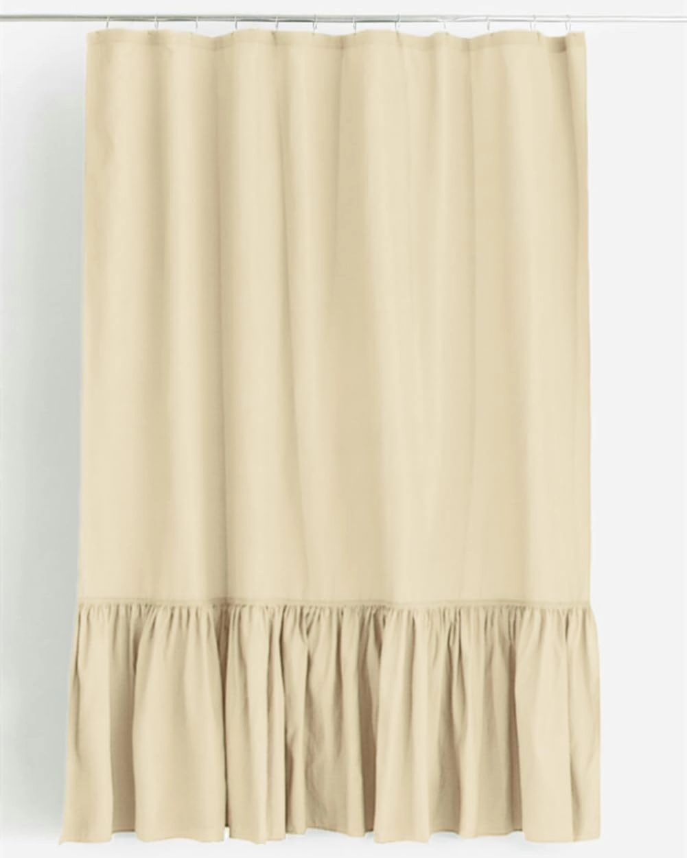 Felisa Sandy Beige Farmhouse Shower Curtain with A Ruffle Hem, Linen Blend Shower Curtain for Bathroom, 72"x78"