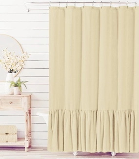 Felisa Sandy Beige Farmhouse Shower Curtain with A Ruffle Hem, Linen Blend Shower Curtain for Bathroom, 72"x78"