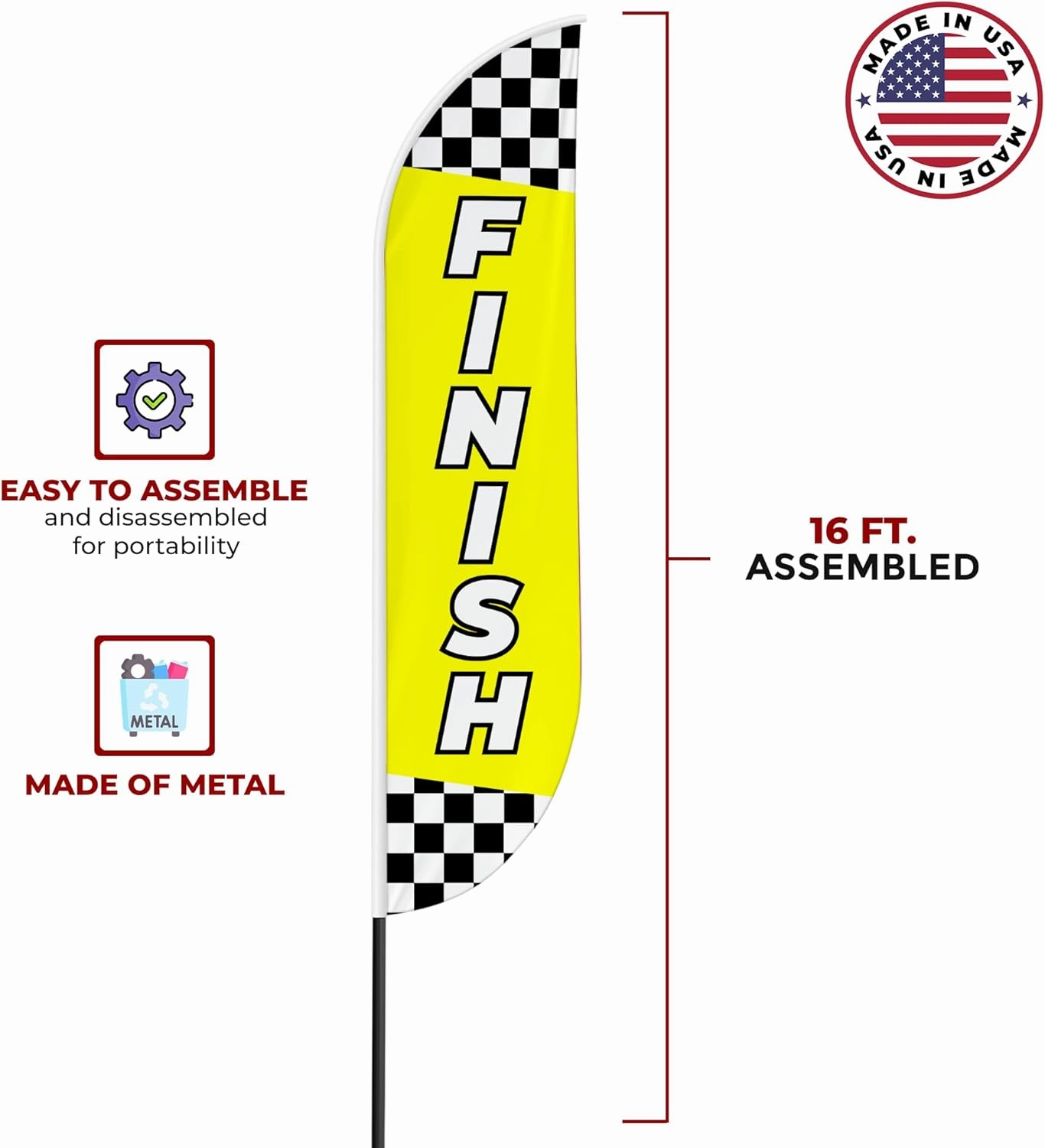 Finish Line Feather flag for Outdoor by Mavis Print | 11.5 FEET Long Polyester Outdoor Banner Flag for Easy Hang | HD Print Swooper I Flag Only forFinish Line Promotion | Made in USA I Flag Only