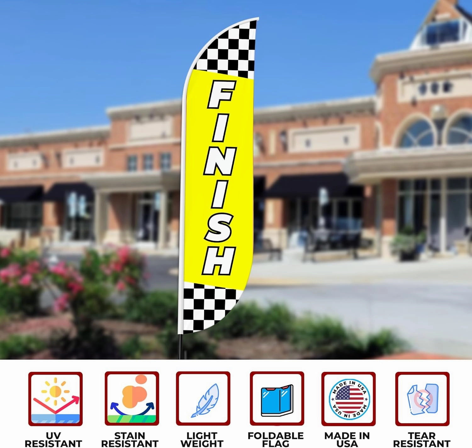 Finish Line Feather flag for Outdoor by Mavis Print | 11.5 FEET Long Polyester Outdoor Banner Flag for Easy Hang | HD Print Swooper I Flag Only forFinish Line Promotion | Made in USA I Flag Only