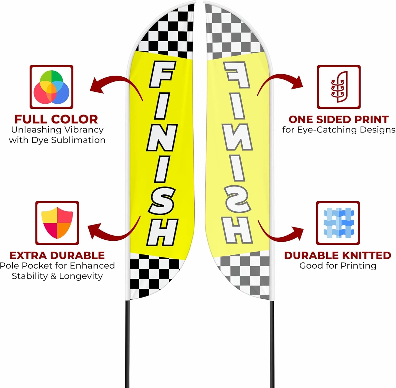 Finish Line Feather flag for Outdoor by Mavis Print | 11.5 FEET Long Polyester Outdoor Banner Flag for Easy Hang | HD Print Swooper I Flag Only forFinish Line Promotion | Made in USA I Flag Only