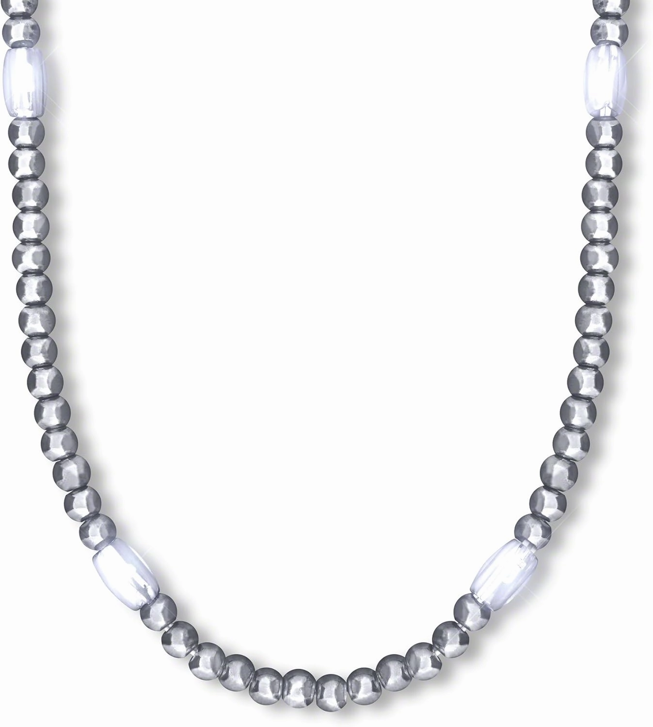 FlashingBlinkyLights Silver Light Up LED Mardi Gras Bead Necklace