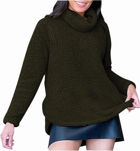 Fleece Sweater for Women Solid Fashion High Turtle Neck Outwear Slit Hem Long Sleeve Warm Fuzzy Basic Outfitting