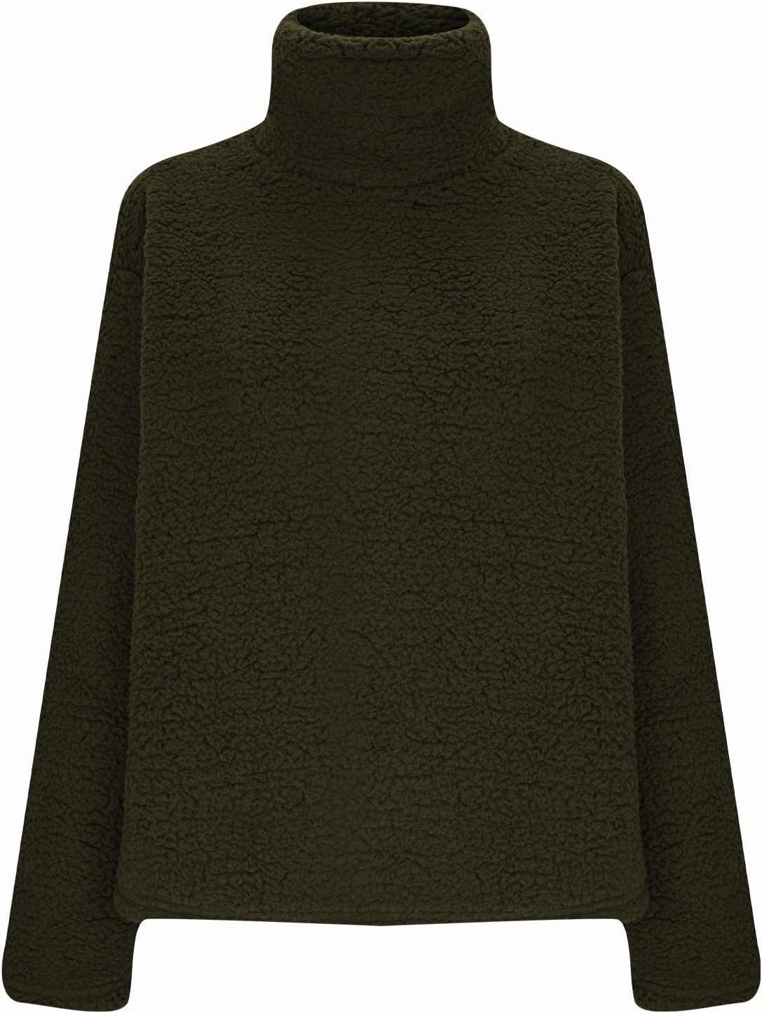 Fleece Sweater for Women Solid Fashion High Turtle Neck Outwear Slit Hem Long Sleeve Warm Fuzzy Basic Outfitting