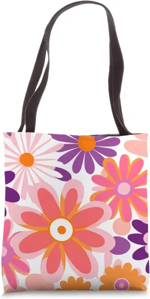 Floral Retro Daisy Flowers Hippie Groovy 60s Pink Vibes Tote Bag