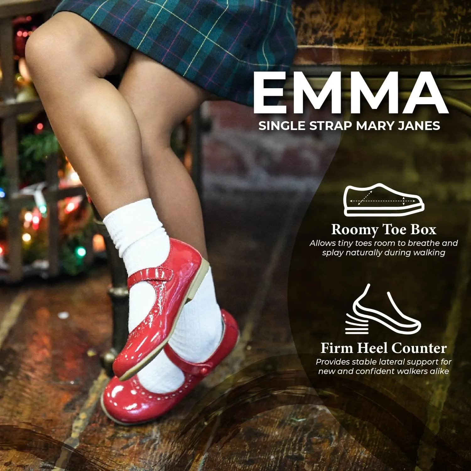 FOOTMATES Emma Patent Leather Mary Jane Girls Party Dress Shoes with Custom-Fit Insoles, Hard Bottom, Slip-Resistant Non-Marking Outsoles - for Toddlers and Little Kids, Ages 1-8
