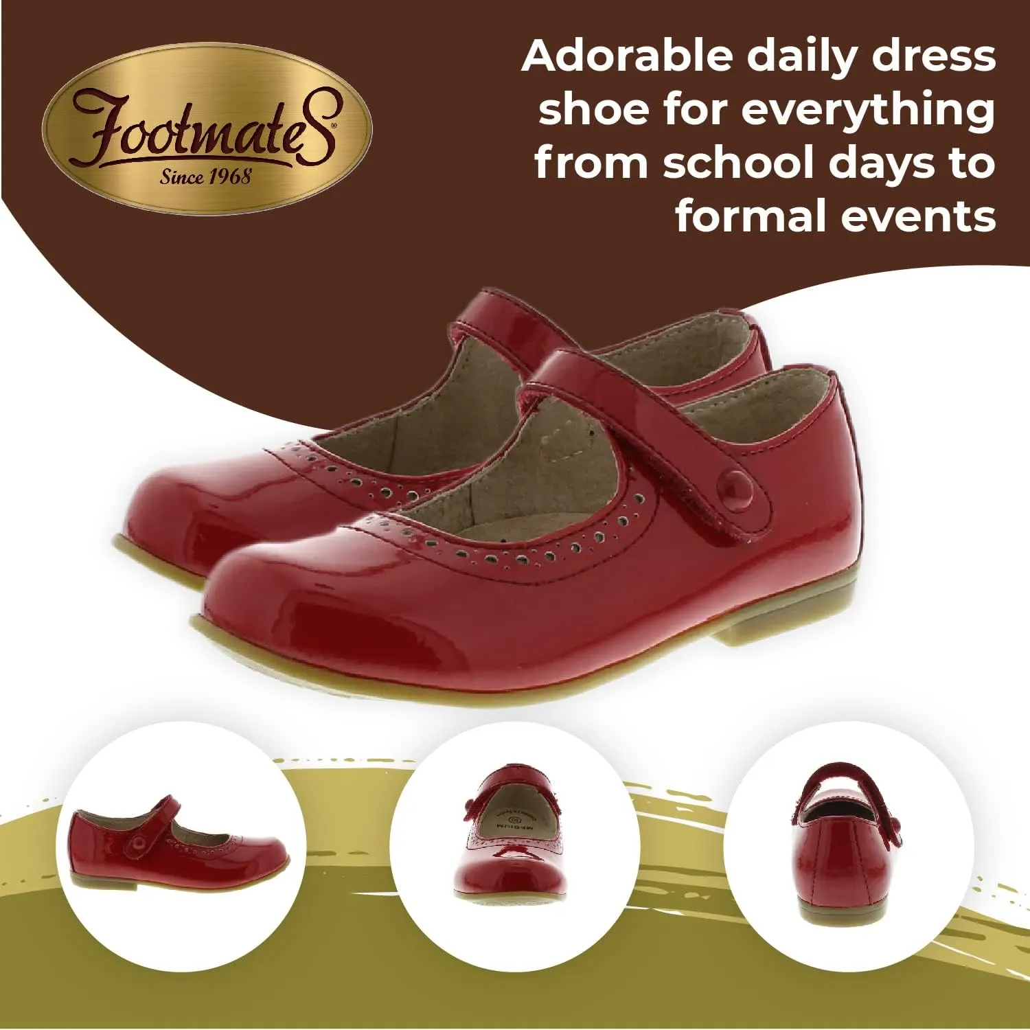 FOOTMATES Emma Patent Leather Mary Jane Girls Party Dress Shoes with Custom-Fit Insoles, Hard Bottom, Slip-Resistant Non-Marking Outsoles - for Toddlers and Little Kids, Ages 1-8