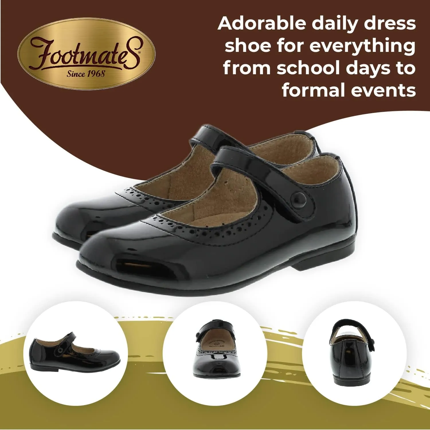 FOOTMATES Emma Patent Leather Mary Jane Girls Party Dress Shoes with Custom-Fit Insoles, Hard Bottom, Slip-Resistant Non-Marking Outsoles - for Toddlers and Little Kids, Ages 1-8