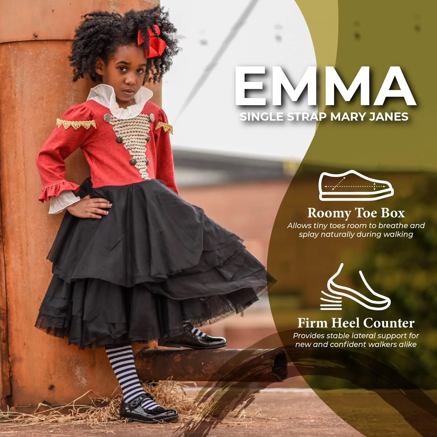 FOOTMATES Emma Patent Leather Mary Jane Girls Party Dress Shoes with Custom-Fit Insoles, Hard Bottom, Slip-Resistant Non-Marking Outsoles - for Toddlers and Little Kids, Ages 1-8