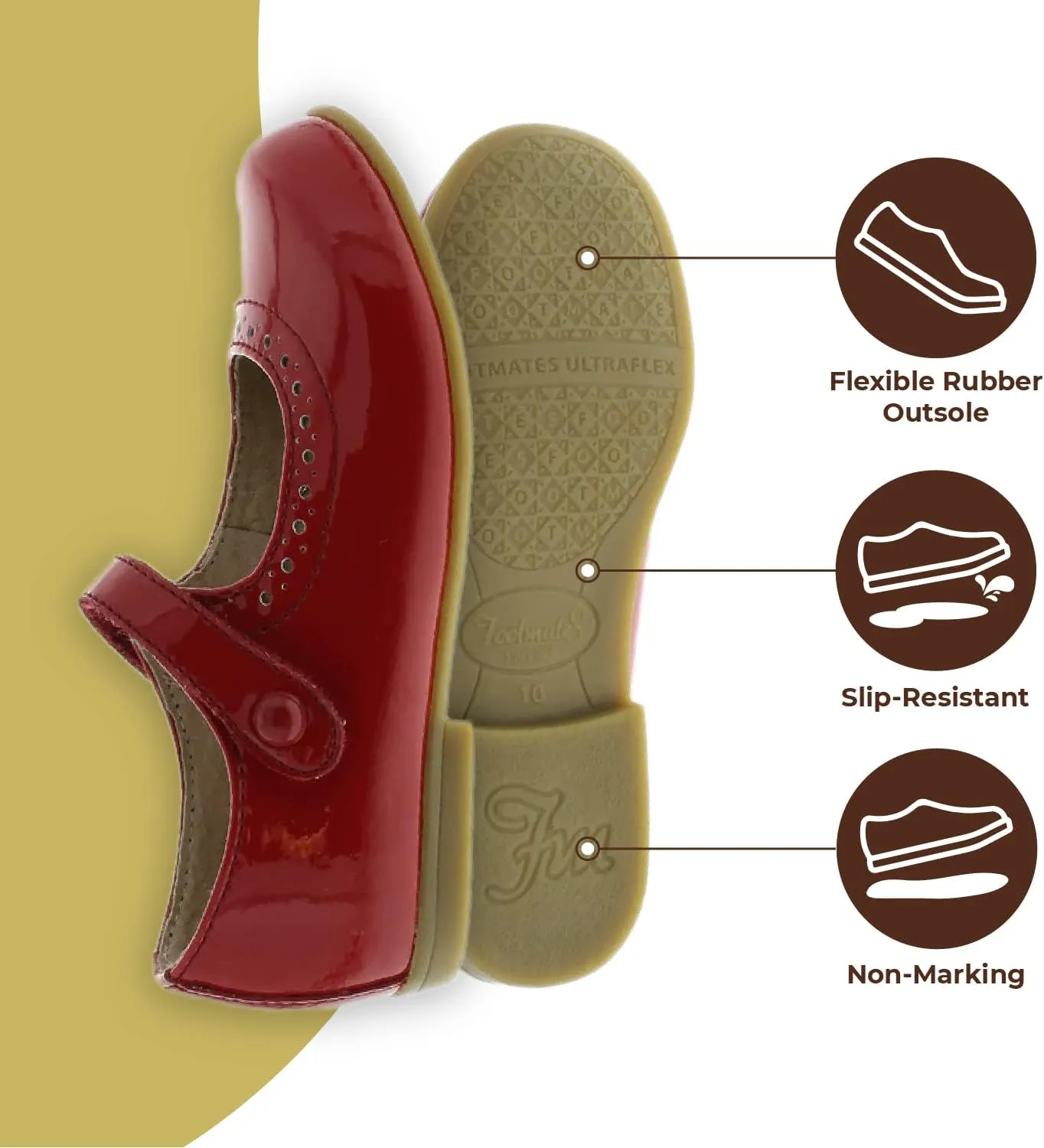 FOOTMATES Emma Patent Leather Mary Jane Girls Party Dress Shoes with Custom-Fit Insoles, Hard Bottom, Slip-Resistant Non-Marking Outsoles - for Toddlers and Little Kids, Ages 1-8