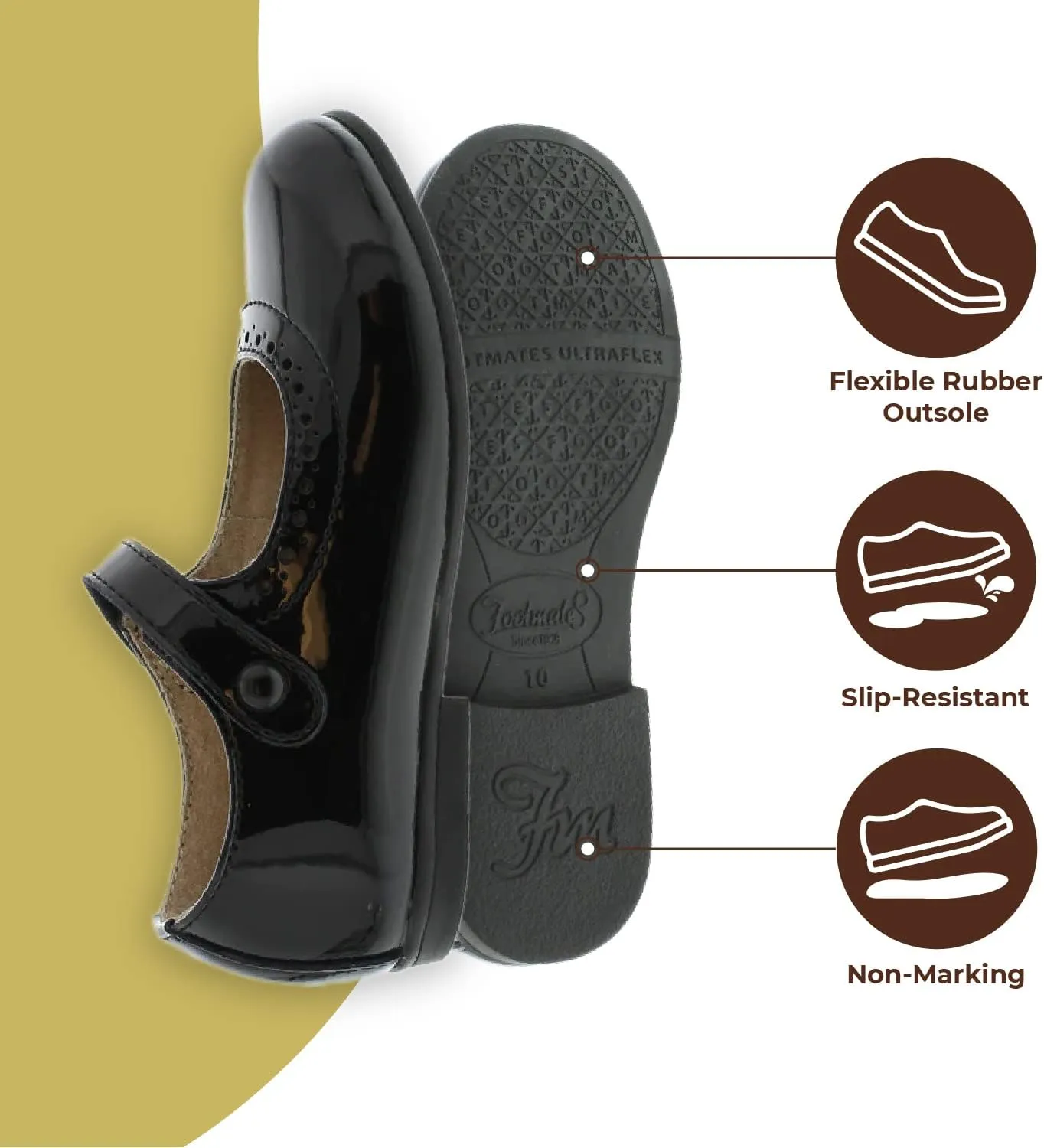 FOOTMATES Emma Patent Leather Mary Jane Girls Party Dress Shoes with Custom-Fit Insoles, Hard Bottom, Slip-Resistant Non-Marking Outsoles - for Toddlers and Little Kids, Ages 1-8